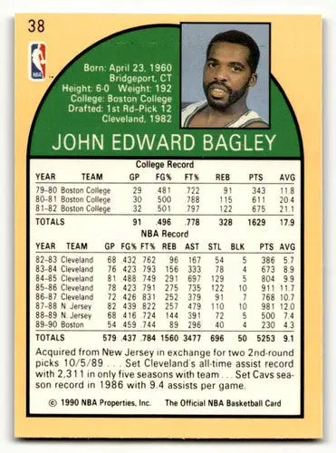 1990 Hoops #38 John Bagley Boston Celtics Basketball Cards NM Near M ID:55676 - Basketball Card Single