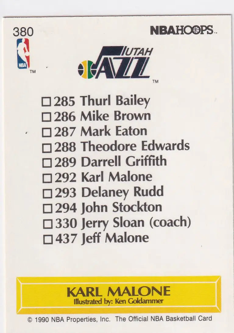 1990 HOOPS #380 KARL MALONE- UTAH JAZZ - Basketball Card Single