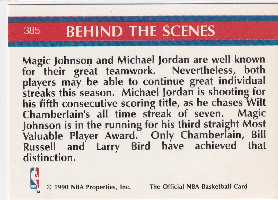 1990 HOOPS #385 SUPER STREAKS MAGIC AND JORDAN- CHICAGO BULLS - Basketball Card Single