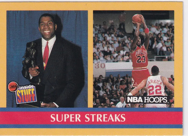 1990 HOOPS #385 SUPER STREAKS MAGIC AND JORDAN- CHICAGO BULLS - Basketball Card Single