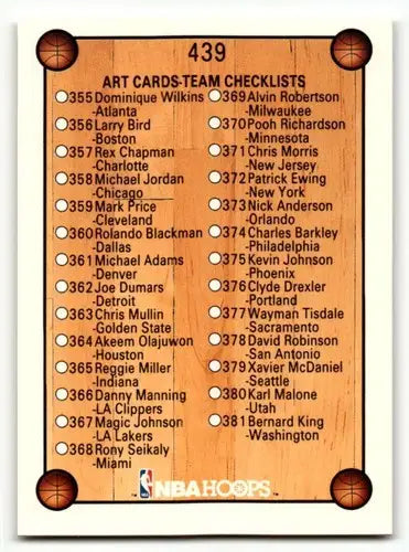 1990 Hoops #439 Checklist: 337-381 CL Basketball Cards NM Near Mint ID:55688 - Basketball Card Single