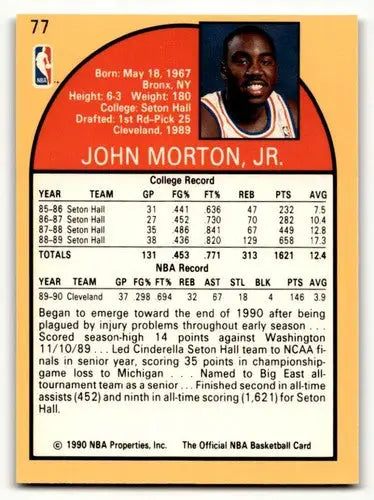 1990 Hoops #77 John Morton Cleveland Cavaliers Basketball Cards NM N ID:55677 - Basketball Card Single