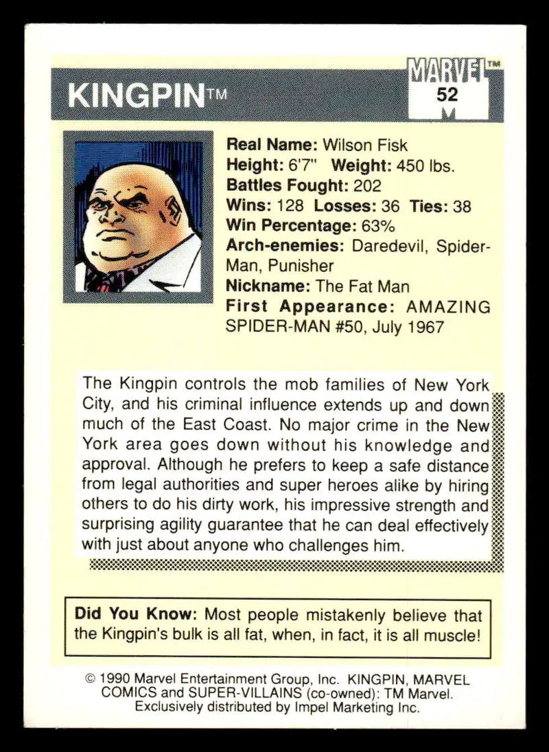 1990 Impel Marvel Universe #52 Kingpin - Non-Sports Card Single