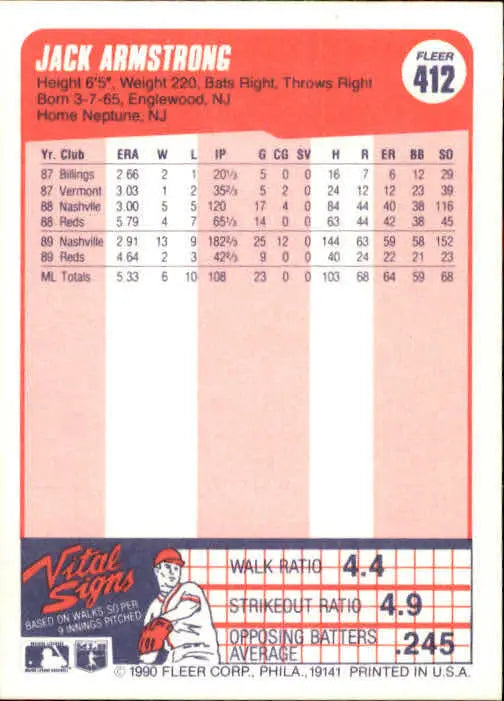 1990 Jack Armstrong Fleer Baseball Card #412 - Baseball Card Single