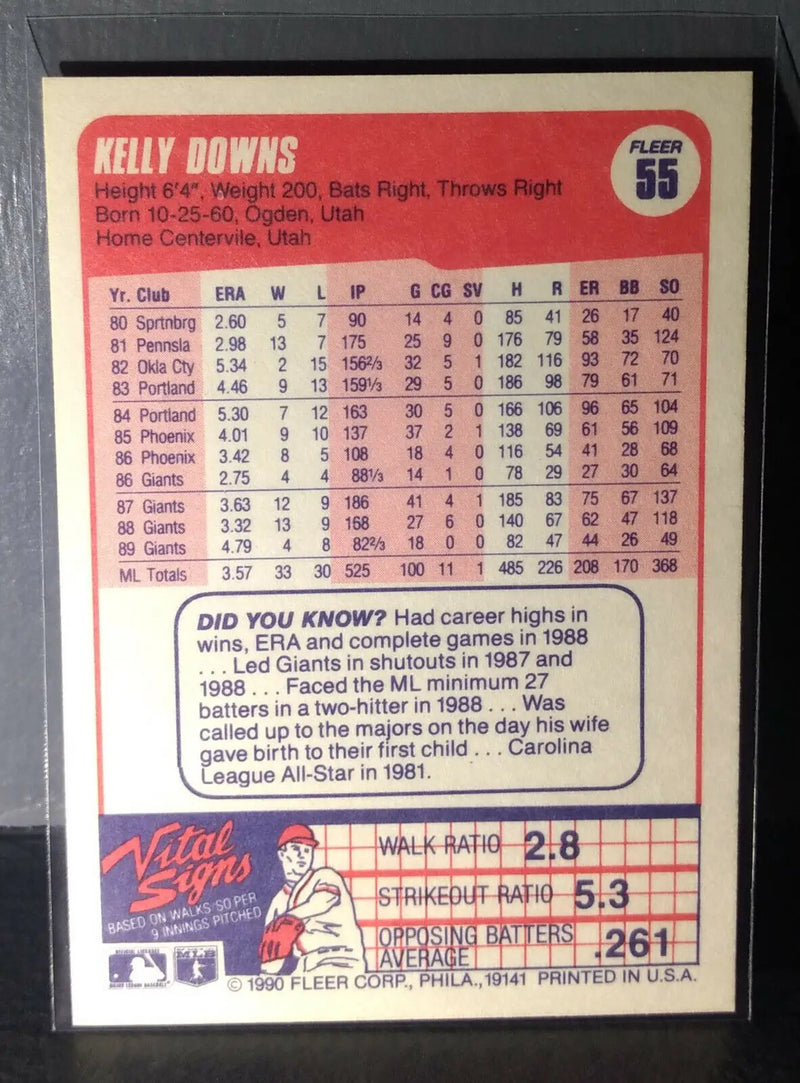 1990 Kelly Downs Fleer Baseball Card #55 - Baseball Card Single