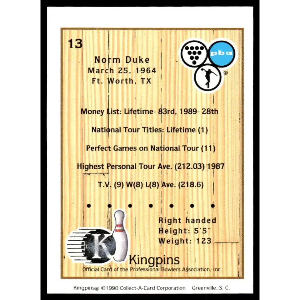 1990 Kingpins #13 Norm Duke NM-MT PBA Bowling Card - Other