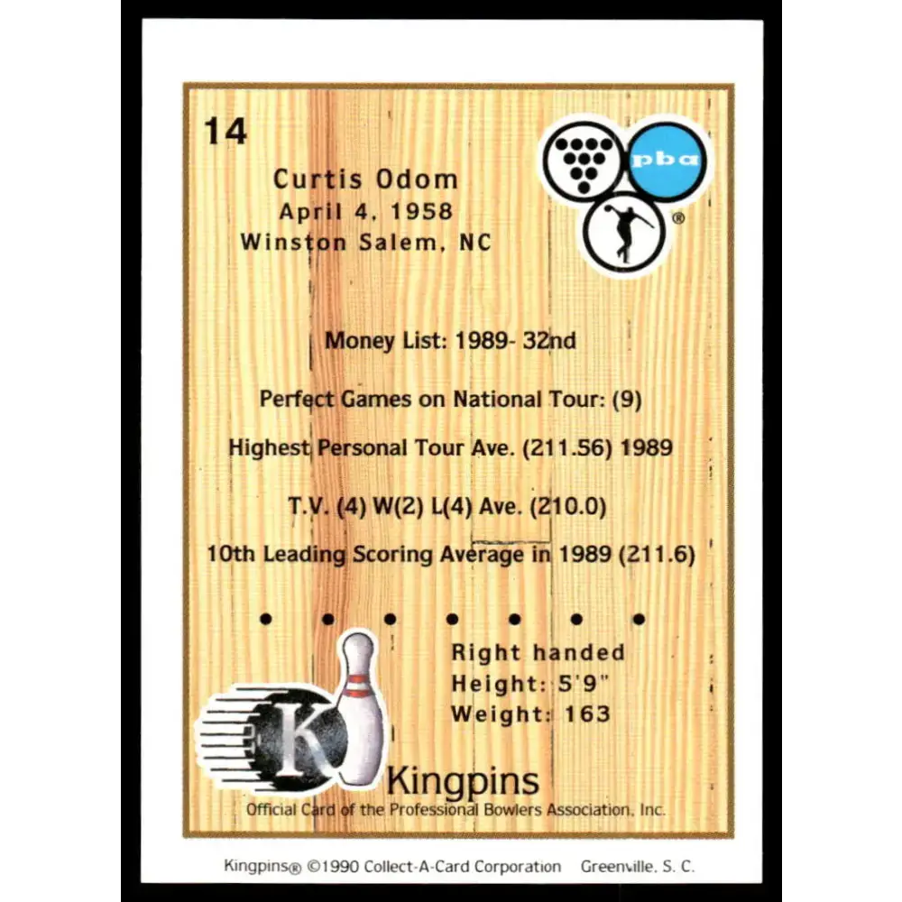 1990 Kingpins #14 Curtis Odom NM-MT PBA Bowling Card - Other