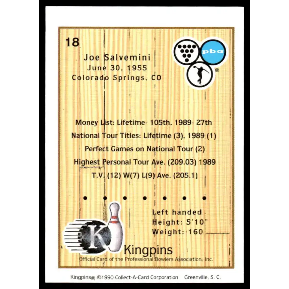 1990 Kingpins #18 Joe Salvemini NM-MT PBA Bowling Card - Other