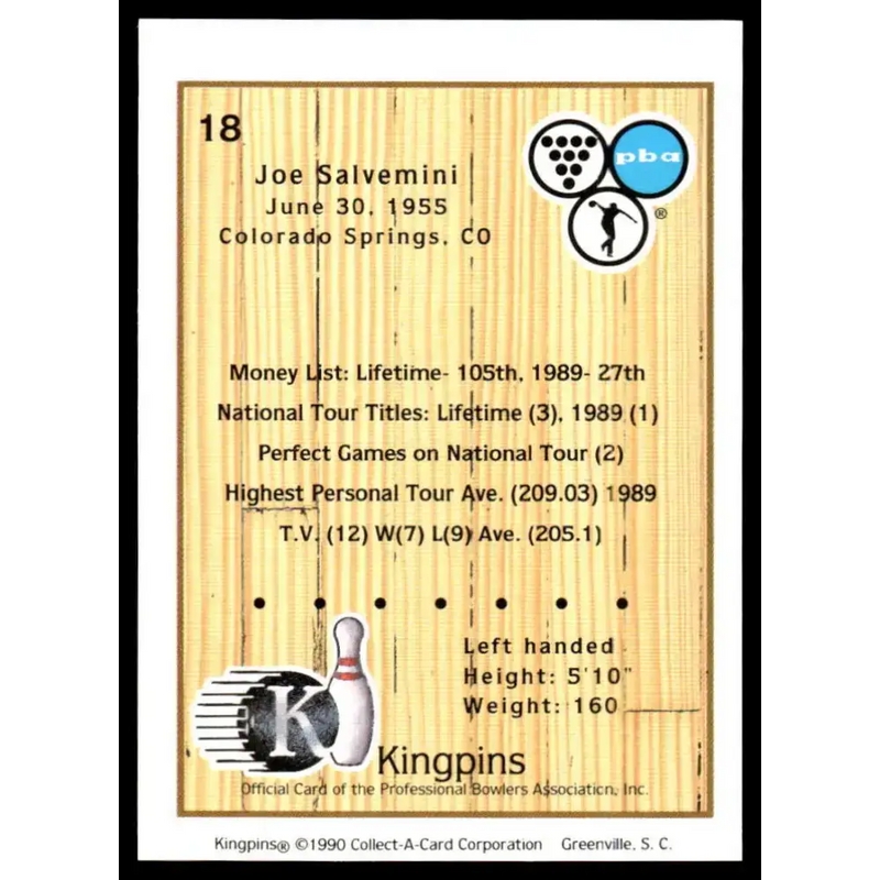 1990 Kingpins #18 Joe Salvemini NM-MT PBA Bowling Card - Other