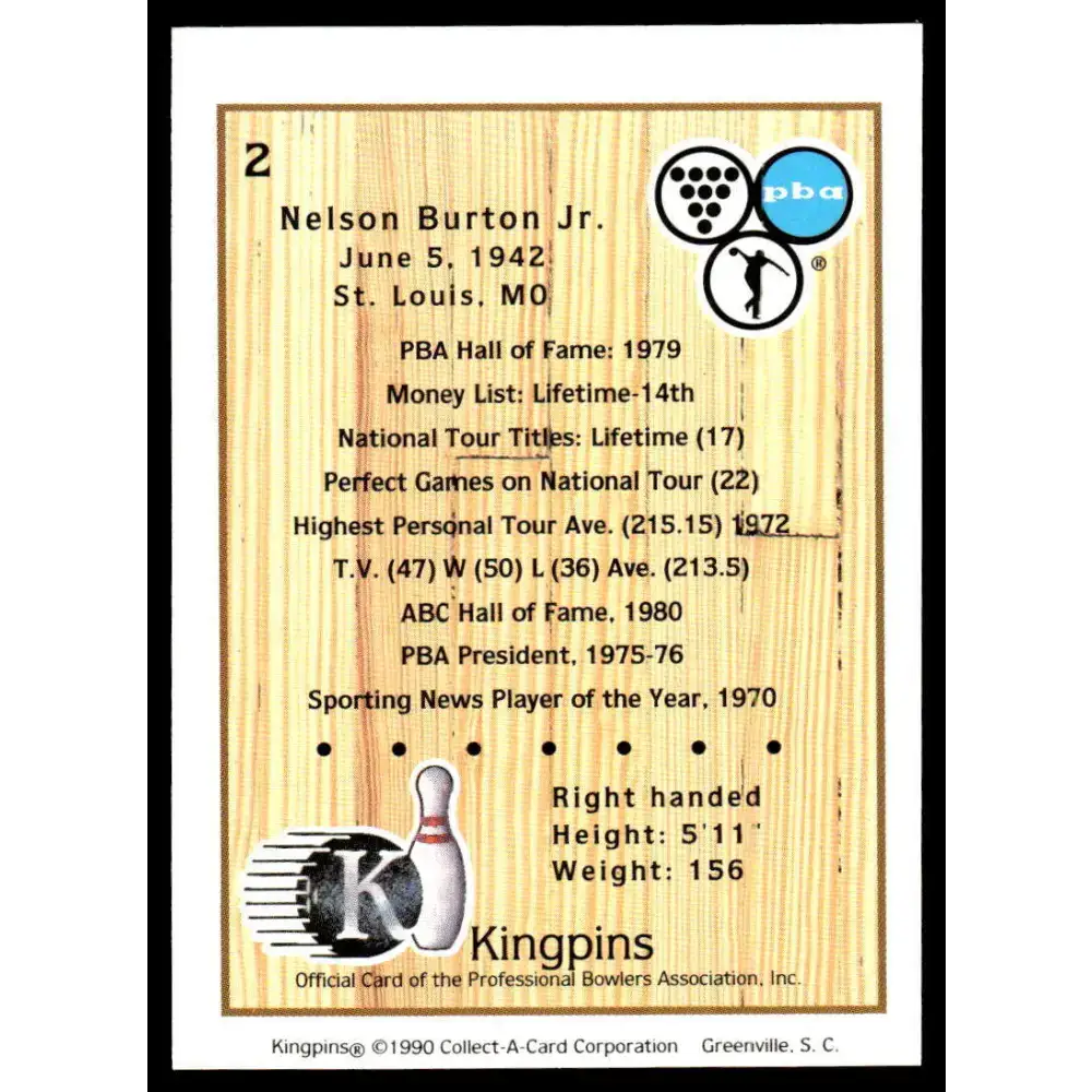 1990 Kingpins #2 Nelson Burton Jr. NM-MT PBA Bowling Card - Other
