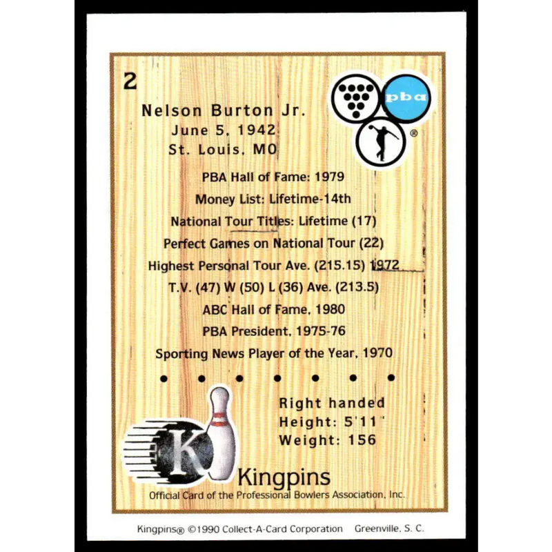 1990 Kingpins #2 Nelson Burton Jr. NM-MT PBA Bowling Card - Other