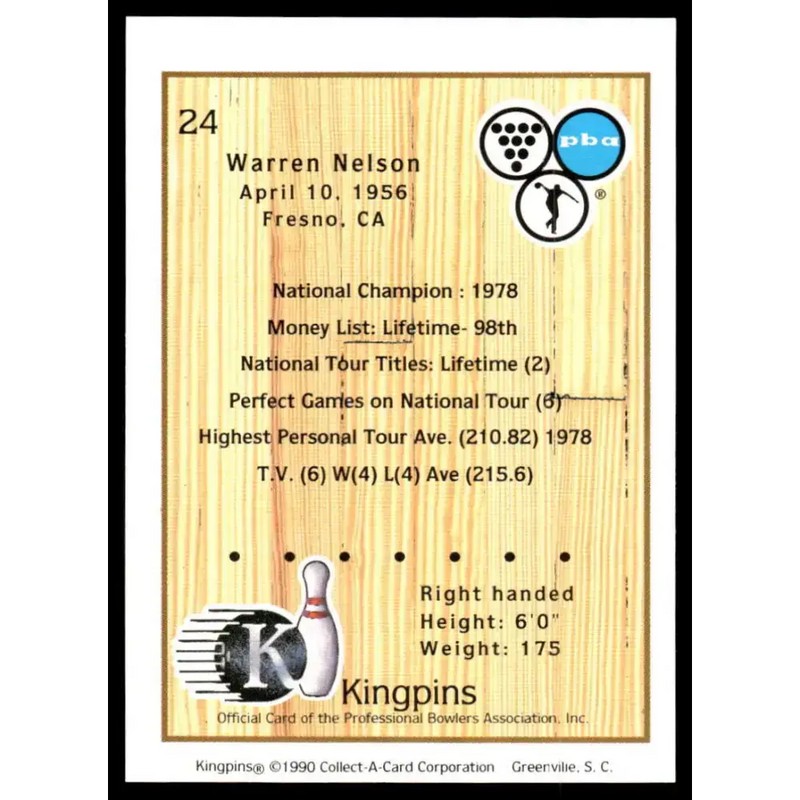 1990 Kingpins #24 Warren Nelson NM-MT PBA Bowling Card - Other