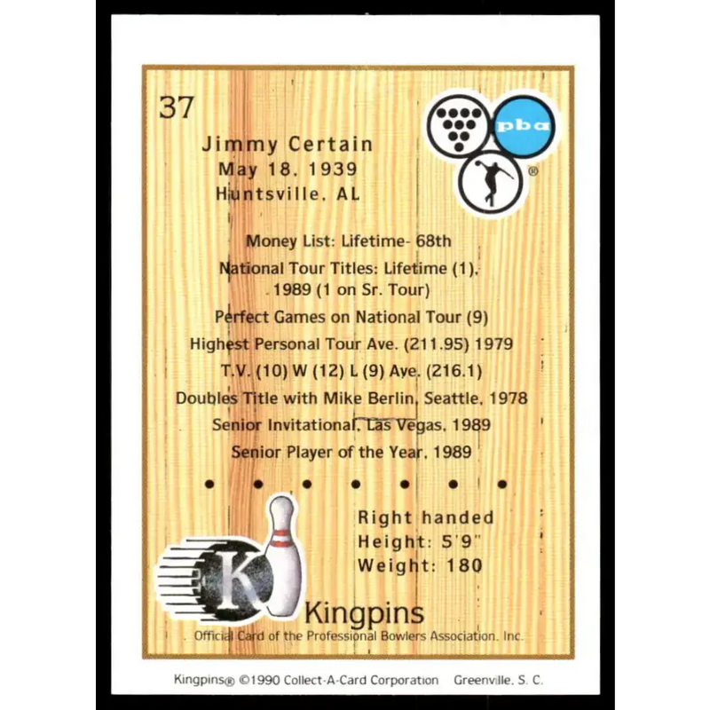 1990 Kingpins #37 Jimmy Certain NM-MT PBA Bowling Card - Other