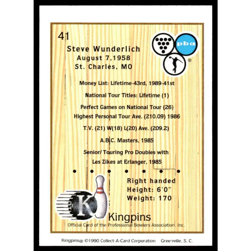 1990 Kingpins #41 Steve Wunderlich NM-MT PBA Bowling Card - Other