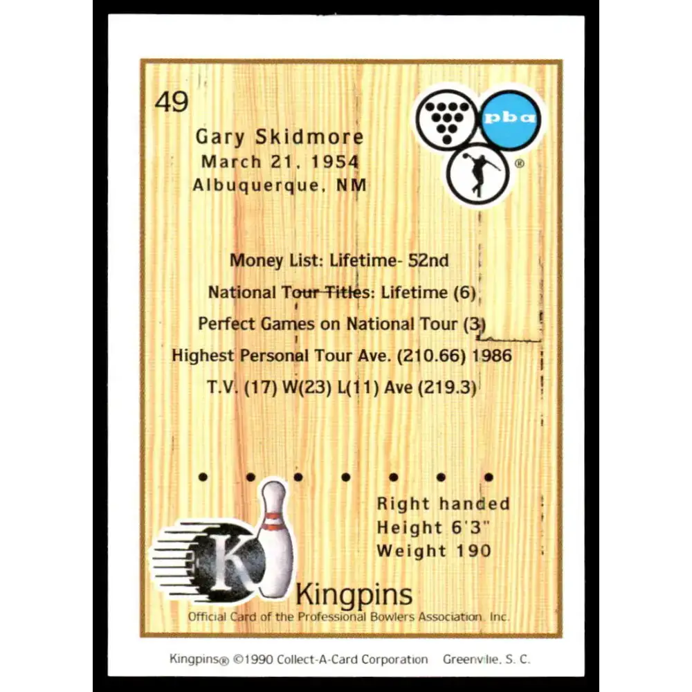 1990 Kingpins #49 Gary Skidmore NM-MT PBA Bowling Card - Other