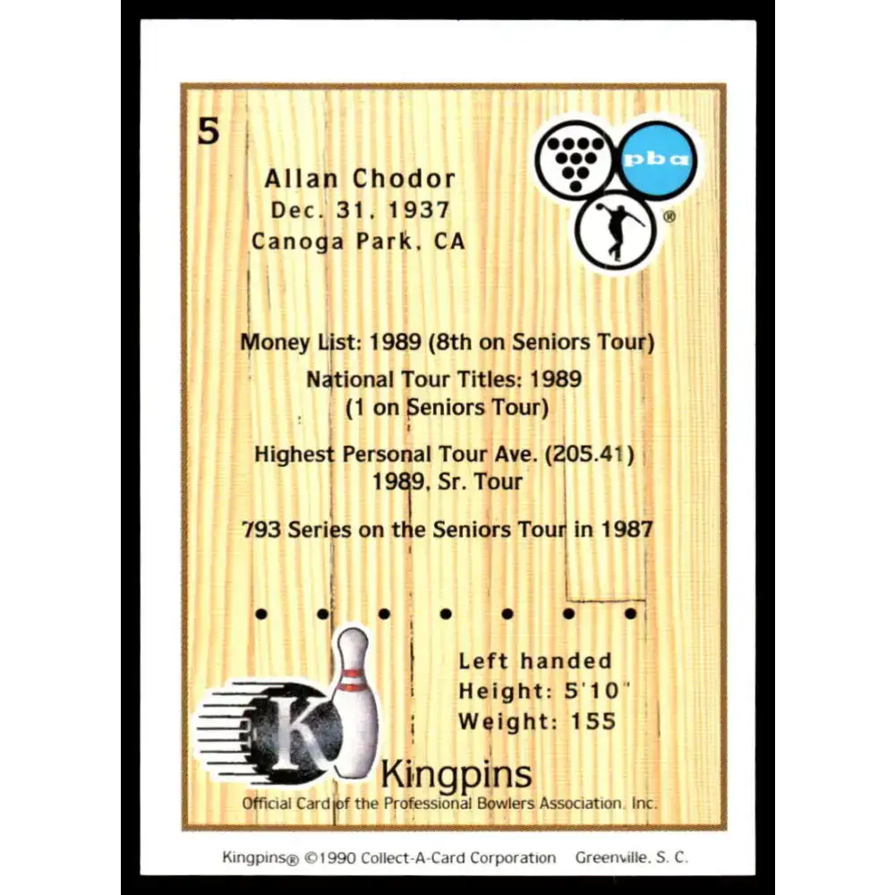1990 Kingpins #5 Allan Chodor NM-MT PBA Bowling Card - Non-Sports Card Single