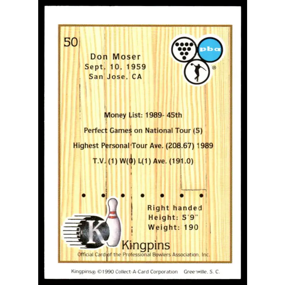 1990 Kingpins #50 Don Moser NM-MT PBA Bowling Card - Other
