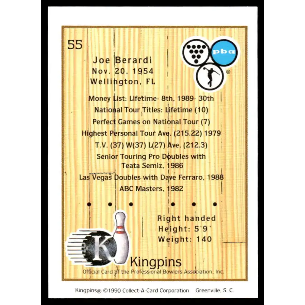 1990 Kingpins #55 Joe Berardi NM-MT PBA Bowling Card - Other
