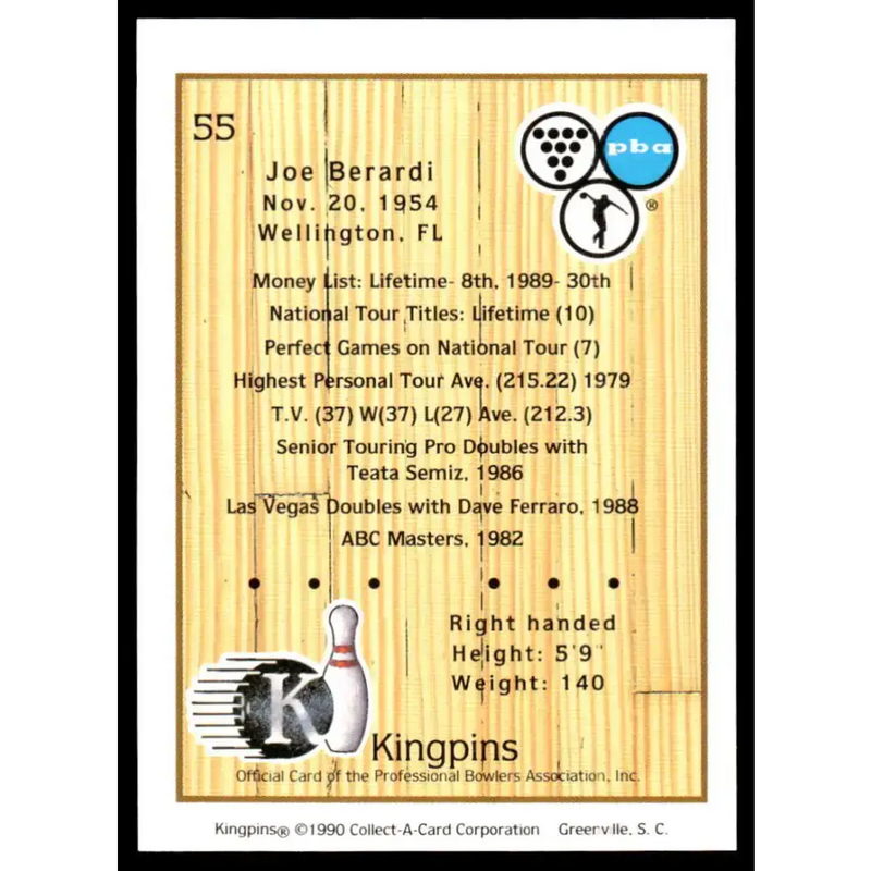 1990 Kingpins #55 Joe Berardi NM-MT PBA Bowling Card - Other