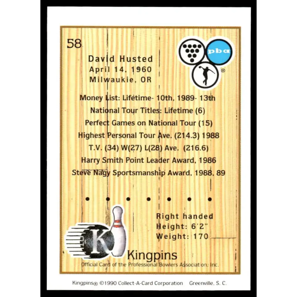 1990 Kingpins #58 David Husted NM-MT PBA Bowling Card - Other