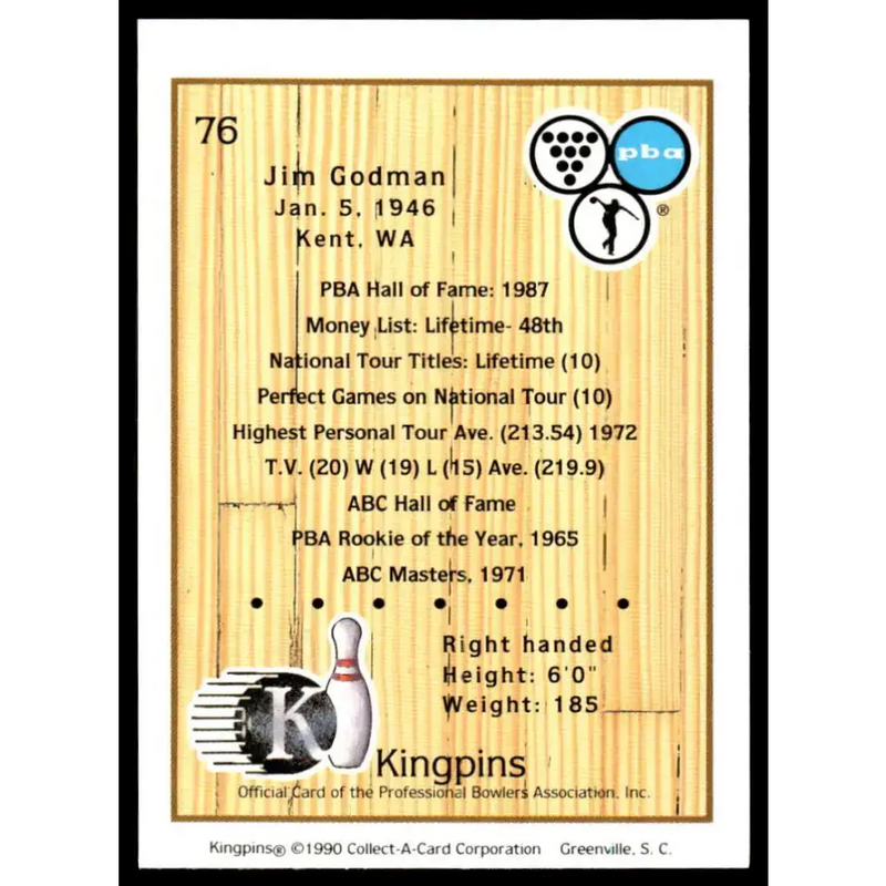 1990 Kingpins #76 Jim Godman NM-MT PBA Bowling Card - Other