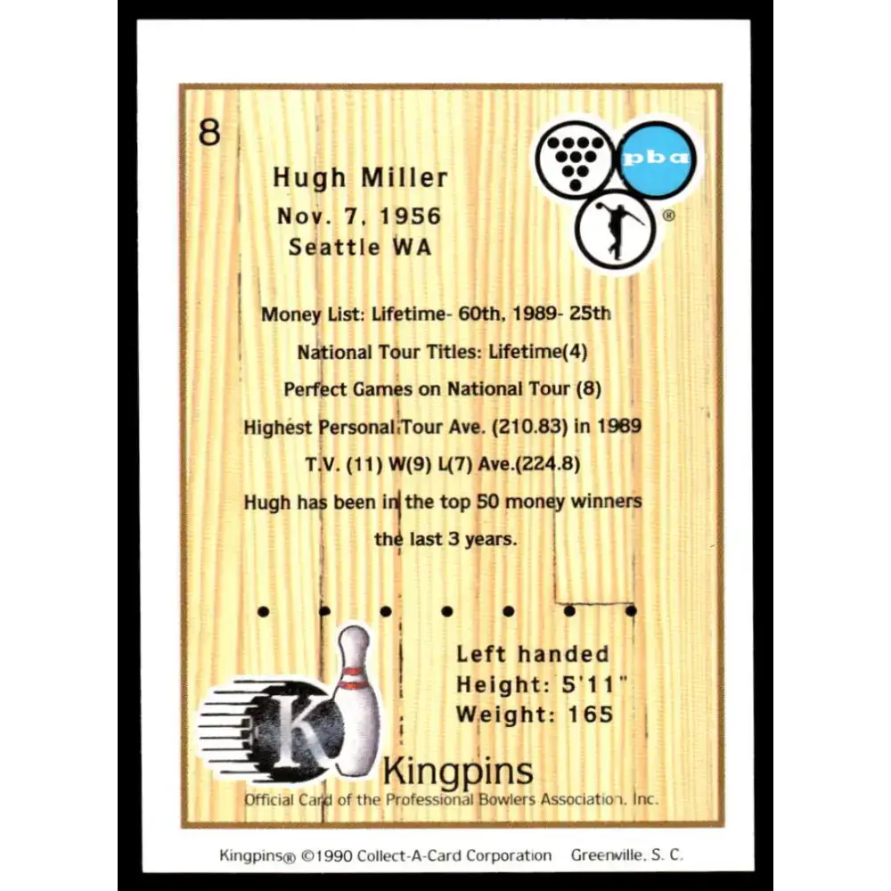 1990 Kingpins #8 Hugh Miller NM-MT PBA Bowling Card - Other