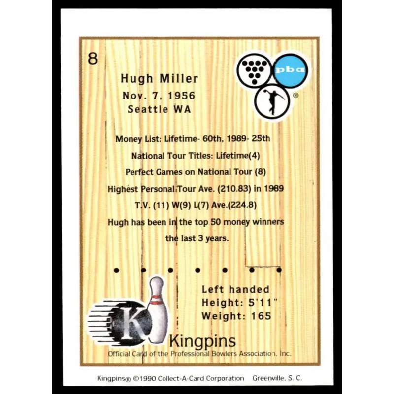 1990 Kingpins #8 Hugh Miller NM-MT PBA Bowling Card - Other