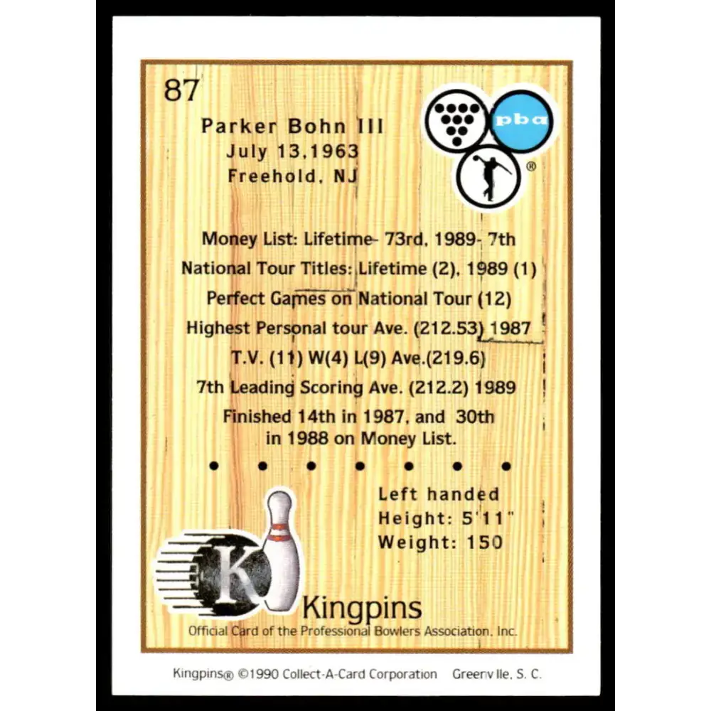 1990 Kingpins #87 Parker Bohn III NM-MT PBA Bowling Card - Other