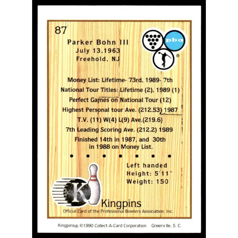 1990 Kingpins #87 Parker Bohn III NM-MT PBA Bowling Card - Other