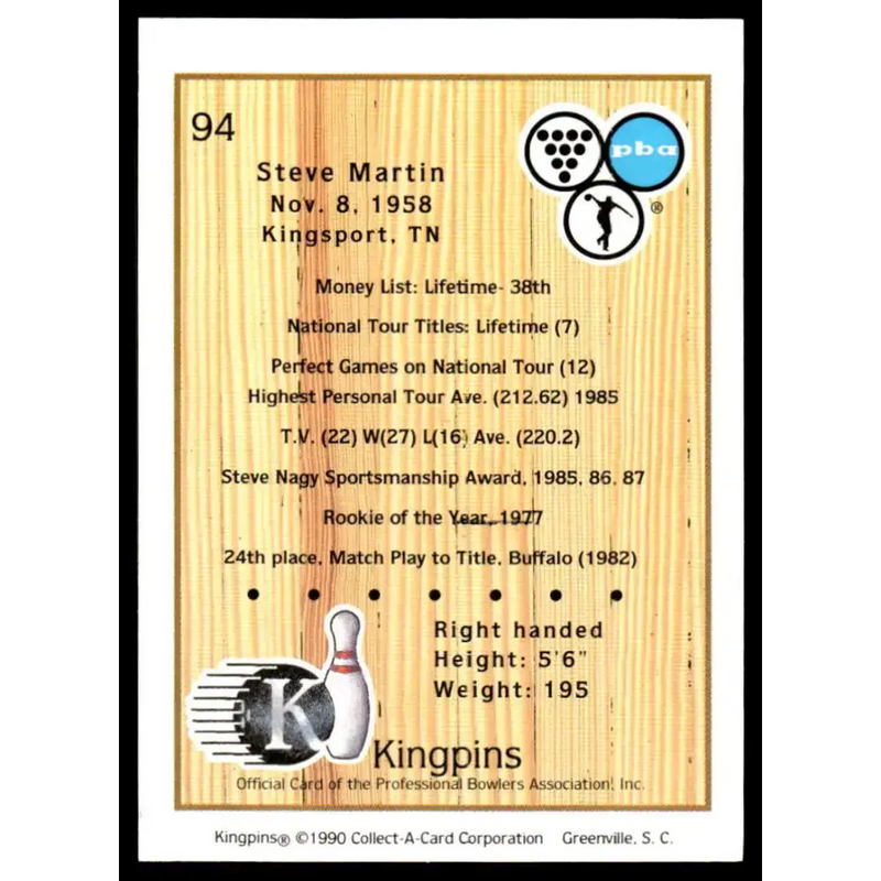 1990 Kingpins #94 Steve Martin NM-MT PBA Bowling Card - Other