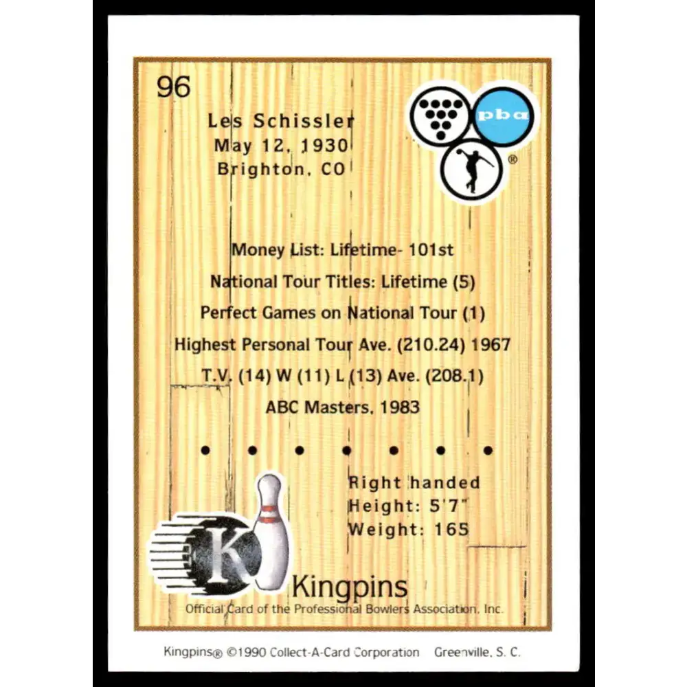 1990 Kingpins #96 Les Schissler NM-MT PBA Bowling Card - Bowling Card Single