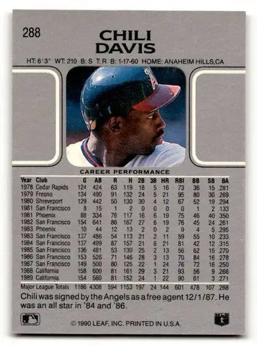 1990 Leaf Chili Davis California Angels baseball card with original gloss in excellent condition