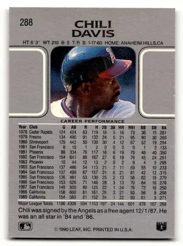 Chili Davis California baseball card from 1990 Leaf #288 featuring Davis California Angels