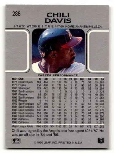 Original gloss Chili Davis California baseball card from 1990 Leaf #288 Davis California Angels