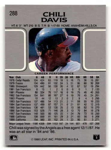 1990 Leaf #288 Chili Davis California Angels Baseball Cards EX/NM ID:59663 - Baseball Card Single