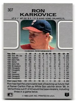 1990 Leaf #307 Ron Karkovice - Baseball Card Single
