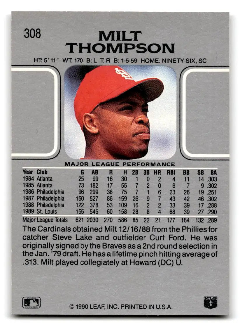 1990 Leaf #308 Milt Thompson - Baseball Card Single