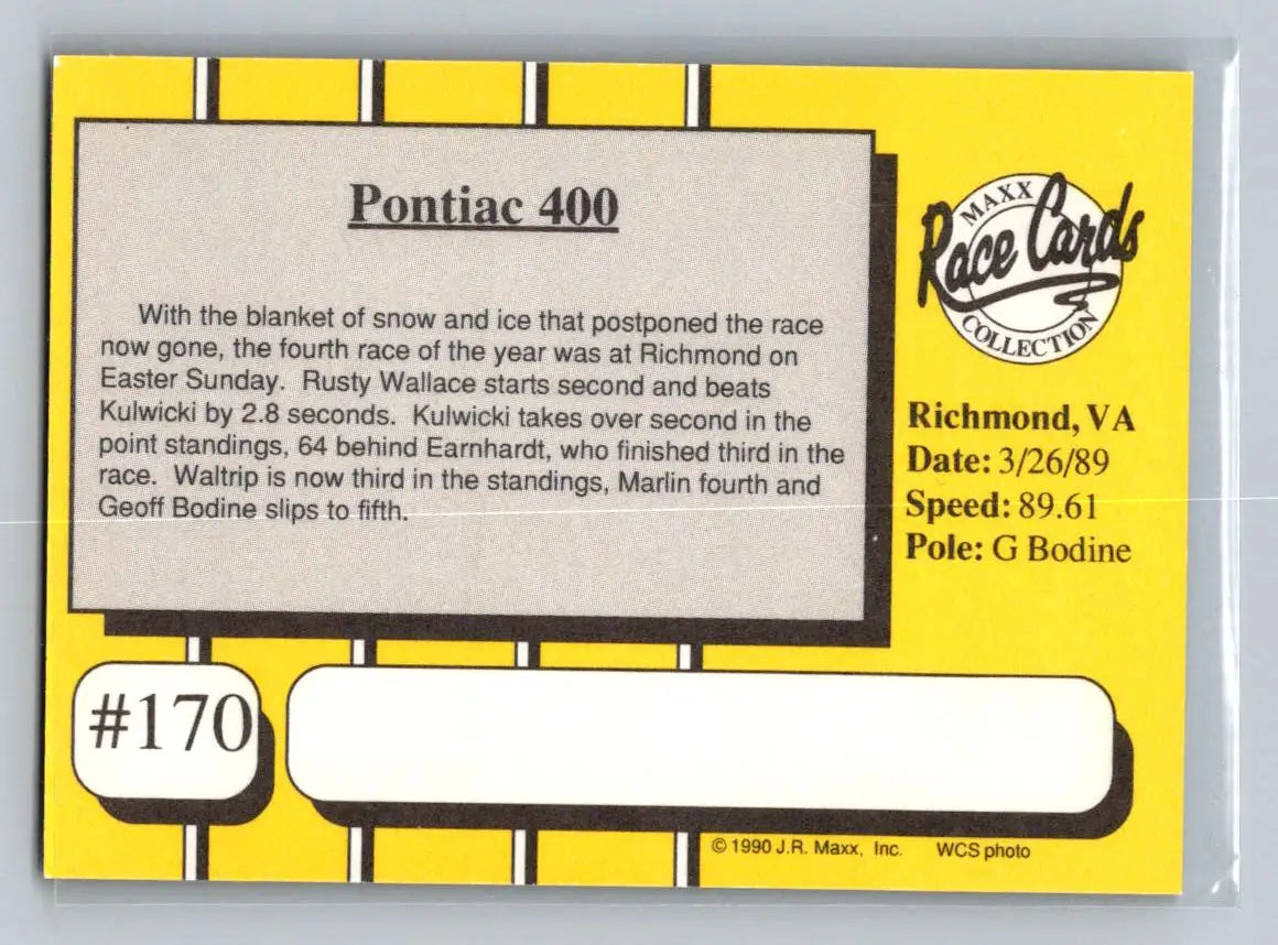 1990 Maxx #170 1989 Race #4 - Racing Card Single