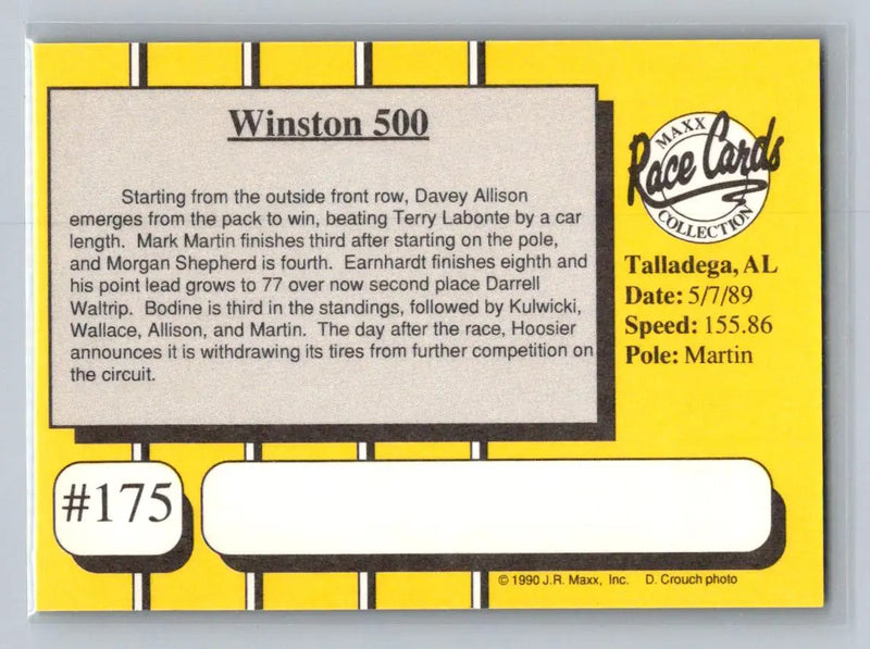 1990 Maxx #175 1989 Race #9 Robert Yates Racing - Racing Card Single