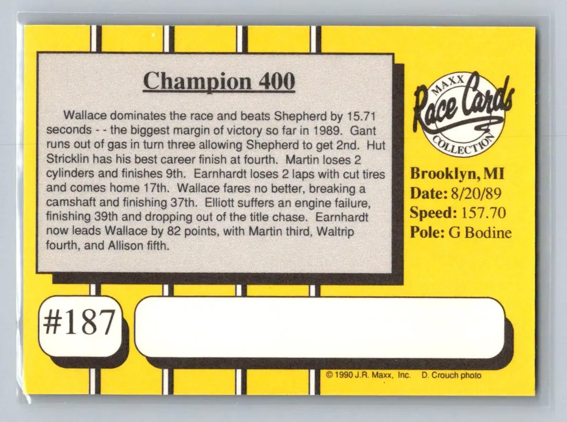 1990 Maxx #187 1989 Race #19 Blue Max Racing - Racing Card Single