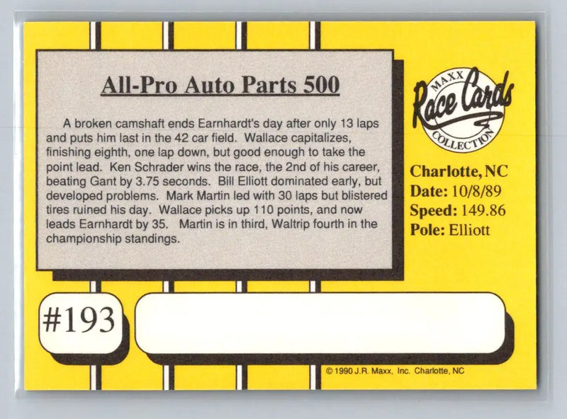 1990 Maxx #193 1989 Race #25 Richard Childress Racing - Racing Card Single