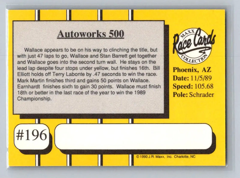 1990 Maxx #196 1989 Race #28 Blue Max Racing - Racing Card Single
