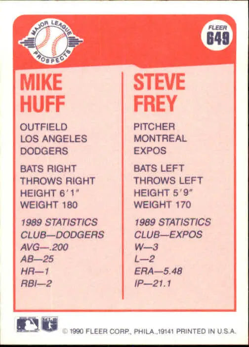 1990 Mike Huff / Steve Frey Fleer Baseball Card #649