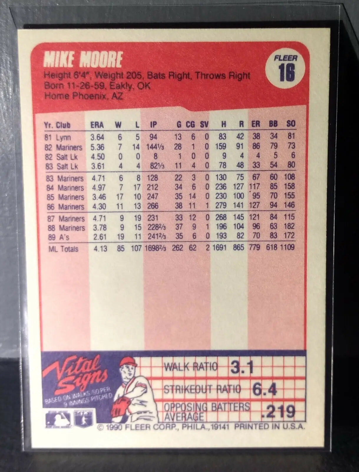 1990 Mike Moore Fleer Baseball Card #16 - Baseball Card Single