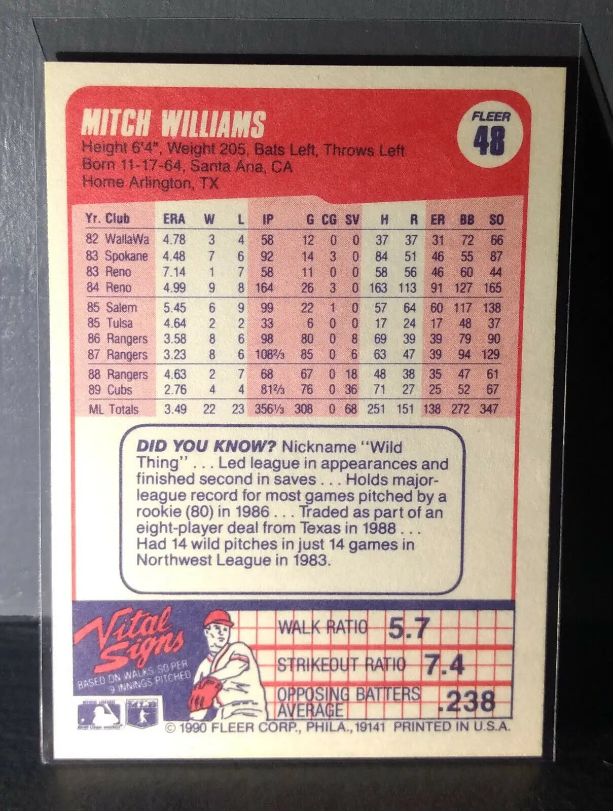1990 Mitch Williams Fleer Baseball Card #48 - Baseball Card Single