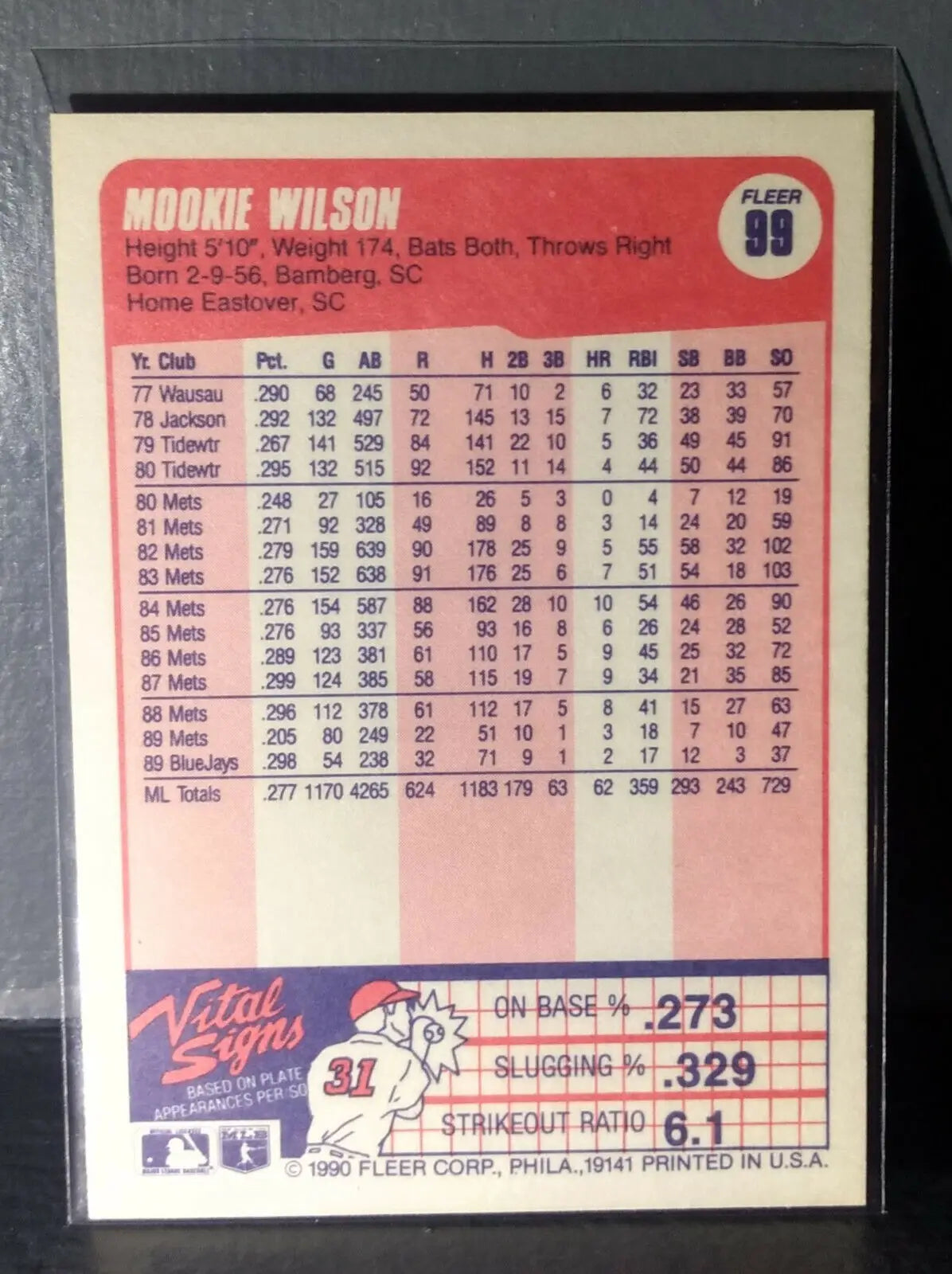 1990 Mookie Wilson Fleer Baseball Card #99 - Baseball Card Single
