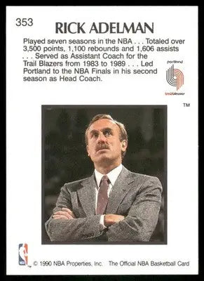 1990 NBA Hoops Rick Adelman #353 Basketball - Basketball Card Single