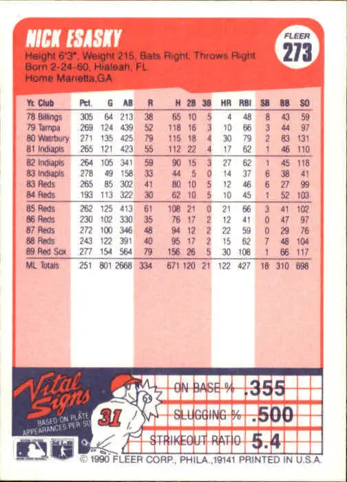 1990 Nick Esasky Fleer Baseball Card #273