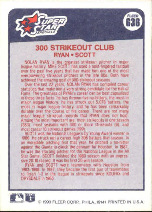 1990 Nolan Ryan / Mike Scott Fleer Baseball Card #636 - Baseball Card Single