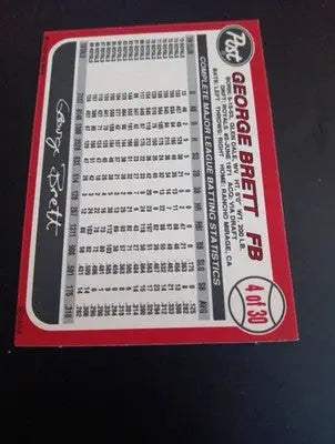 1990 Post - George Brett #4. Kansas City Royals. NRMT+ - Baseball Card Single